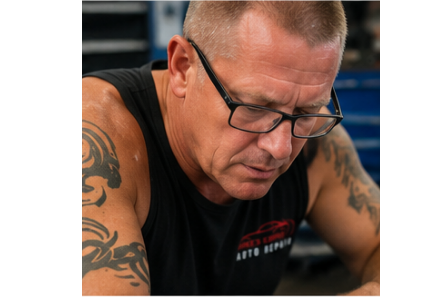 Mike focused at work